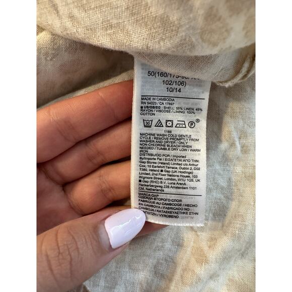 Gap Beige Linen Blend Midi Dress Tank Cheetah Leopard Beige Tan Cream Women's 10 - Picture 7 of 9